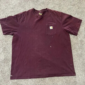 Carhartt‎ Mens 2XL XXL Big Tall Maroon Distressed Short Sleeve T-Shirt Loose Fit